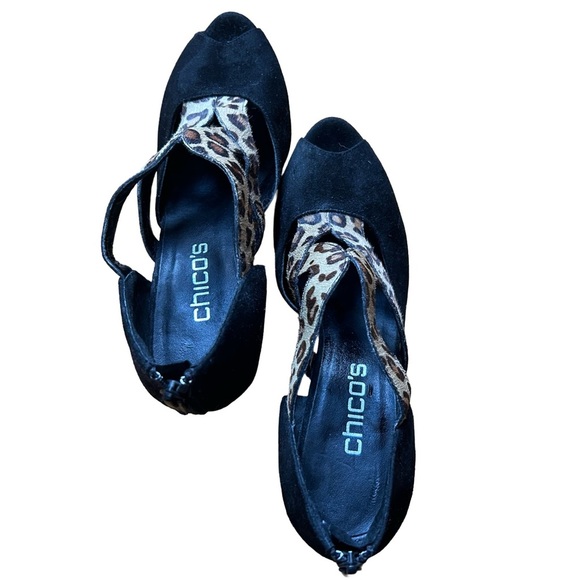 Chicos Black Suede, Animal Print Calf Hair 4” Heel. Size 8 - Picture 3 of 5